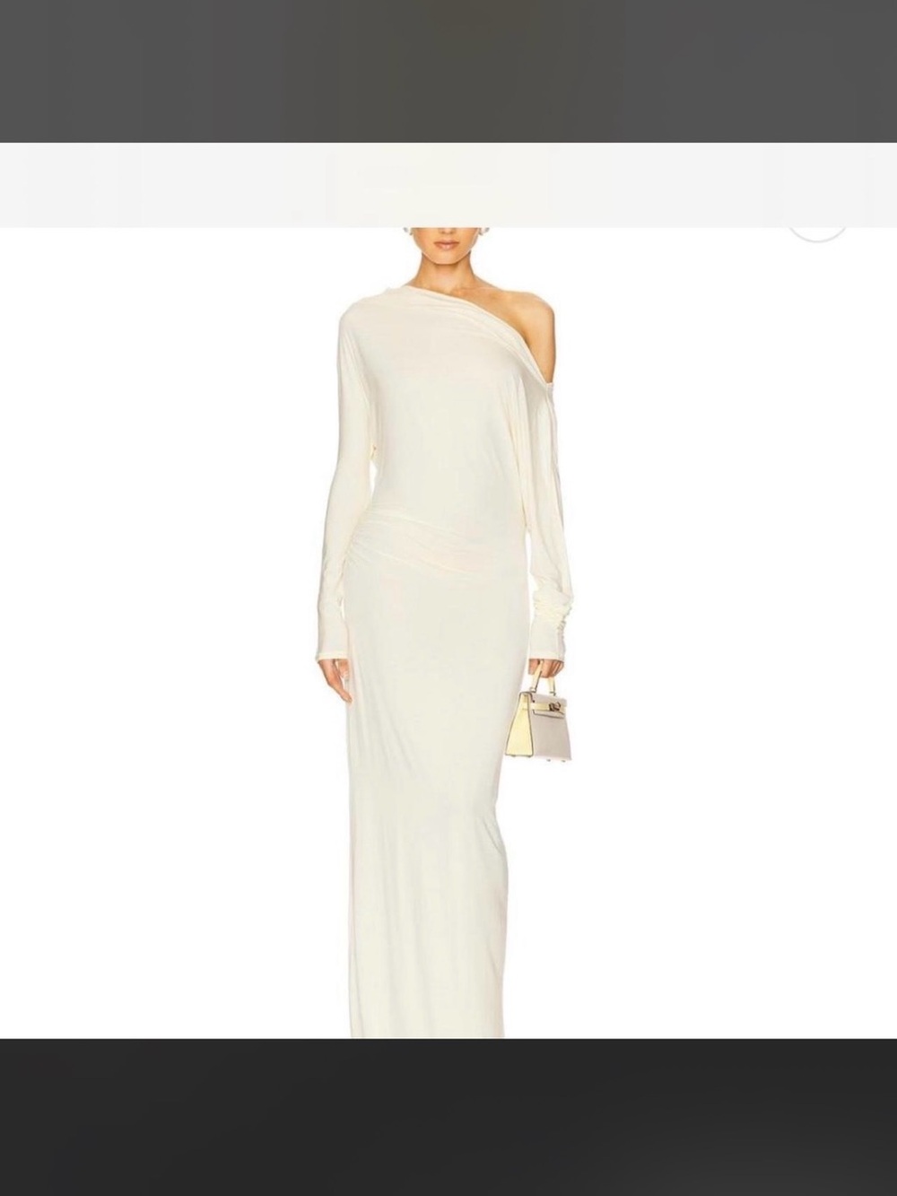 One-Shoulder Cream Maxi Dress with Draped Sleeve